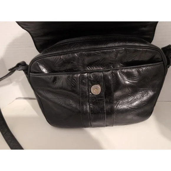 Vintage Sharif Black Reptile Embossed Leather Crossbody‎ Bag - Picture 3 of 16